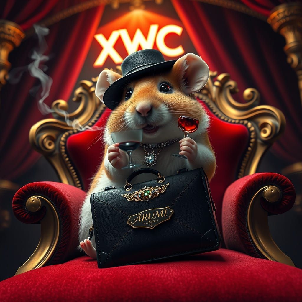 Sultry Hamster Reigns Over Velvet Throne in Noir-Inspired, H...