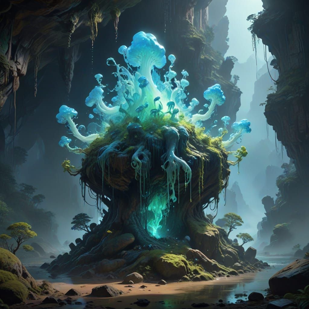 Glowing Slime Creature in Mystic Cave