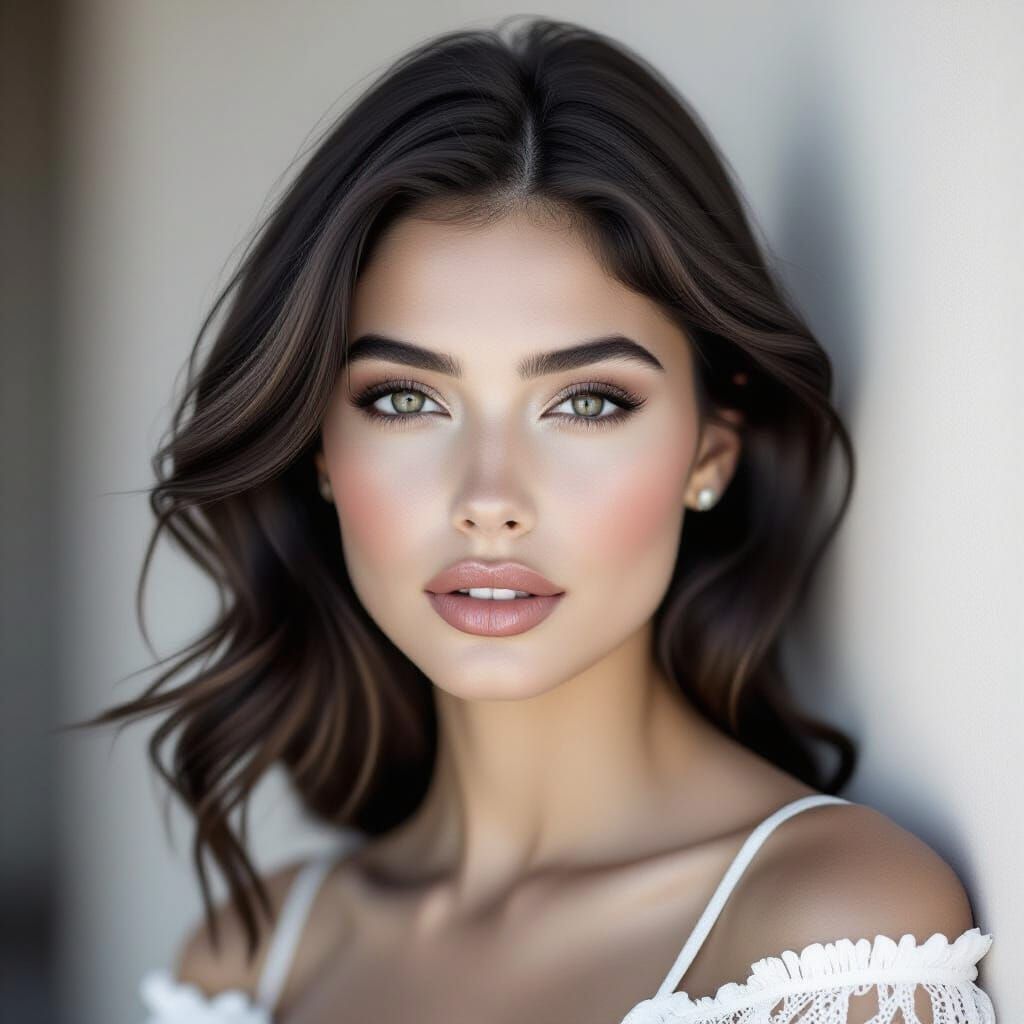 Editorial Portrait: Stunning Woman, Glossy Lips, Film Style