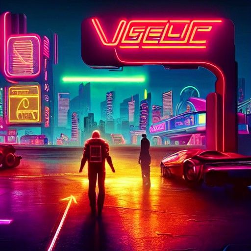 Cyberpunk Cityscape with Flying Cars and Neon Signs