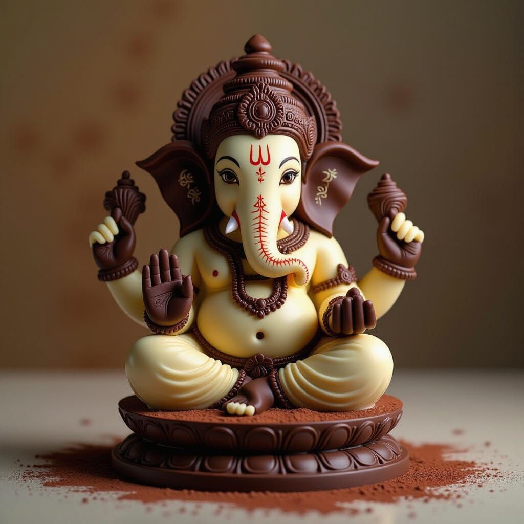 Chocolate Lord Ganesha Sculpture in Hyper-Realism Style