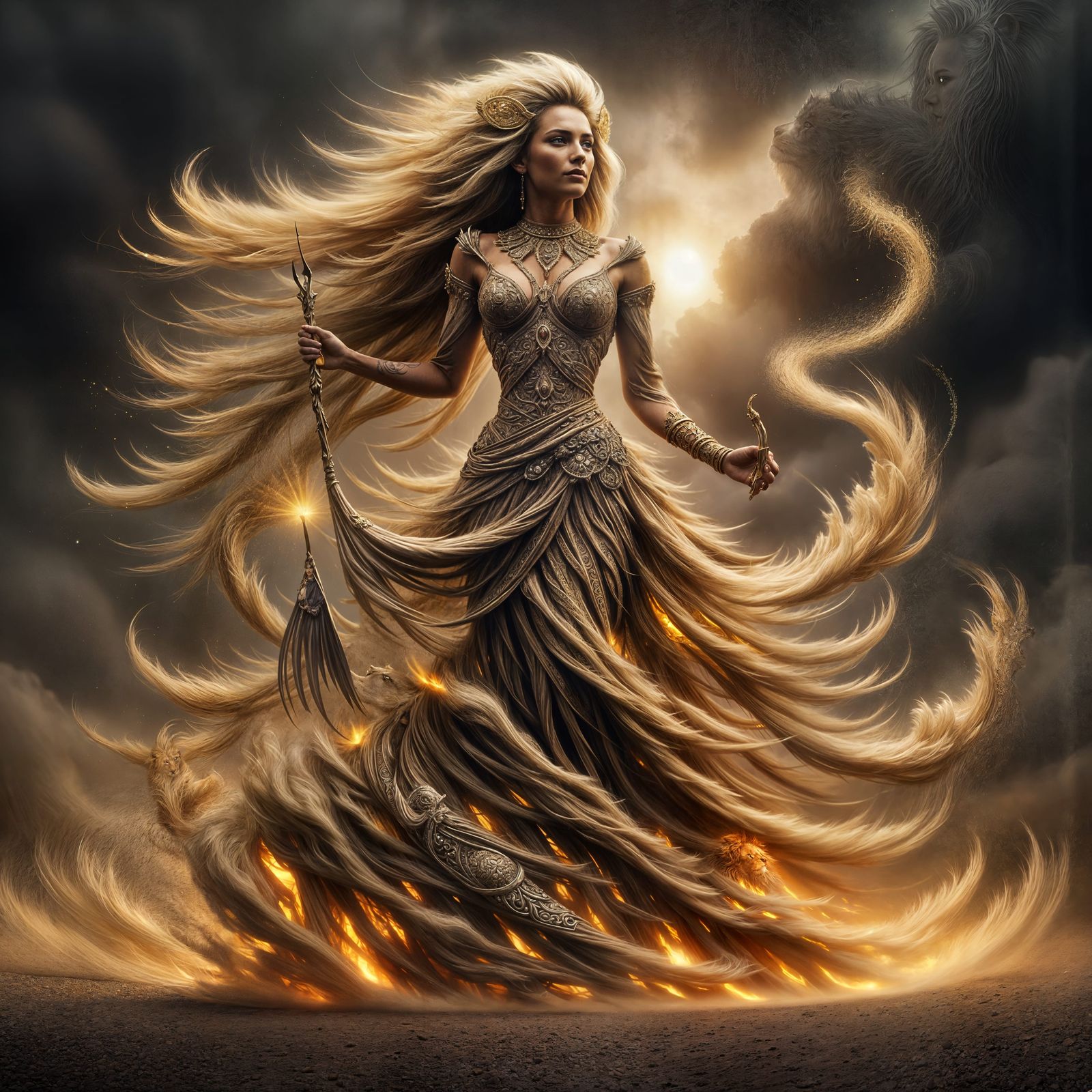 Lioness Queen in Fantasy Savanna Art