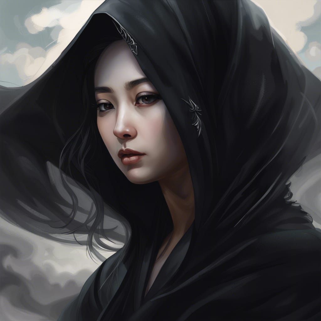 Ghostly Asian Lady in Black Robes