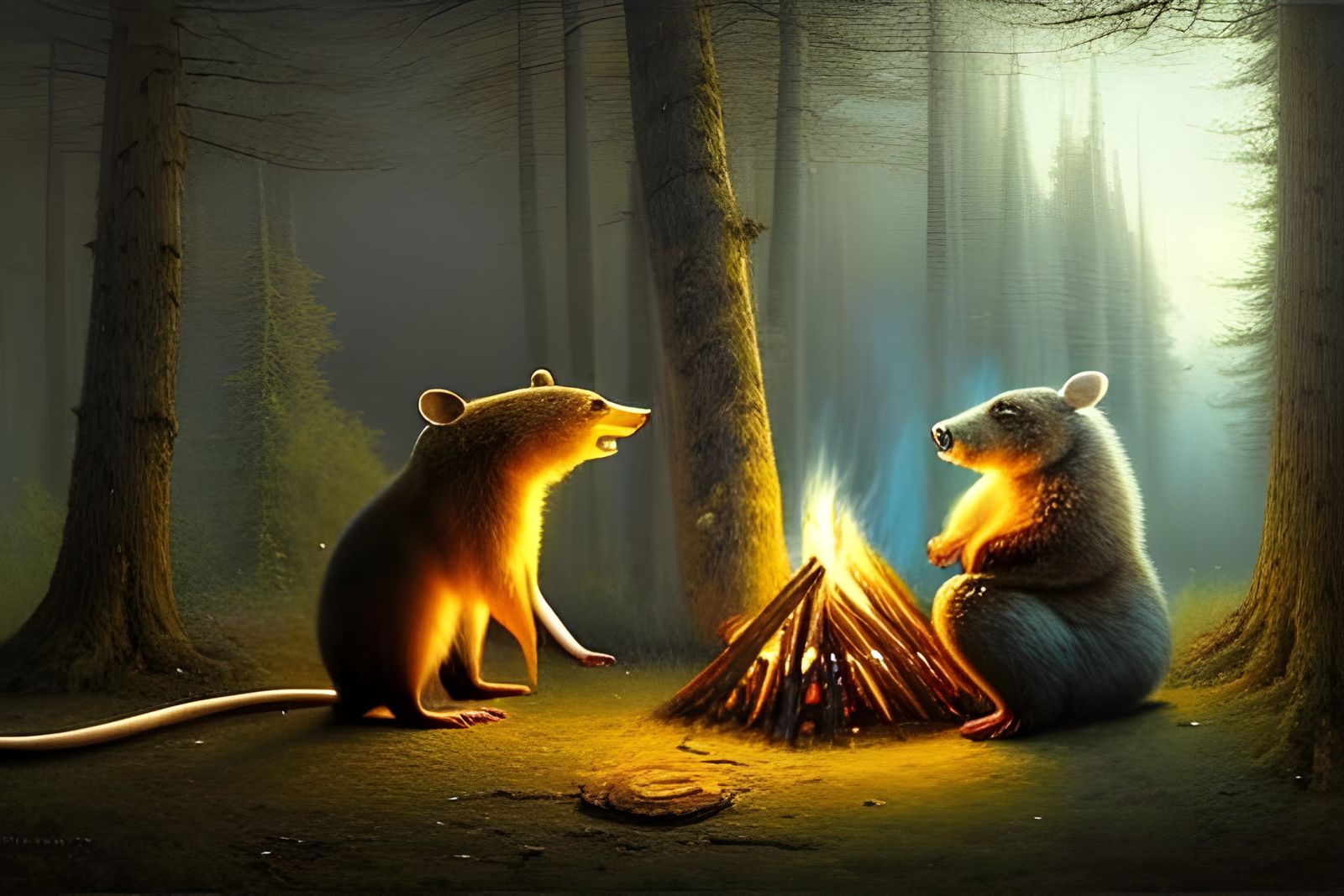 Animals Around Bonfire: Matte Painting by Rutkowski & Knab