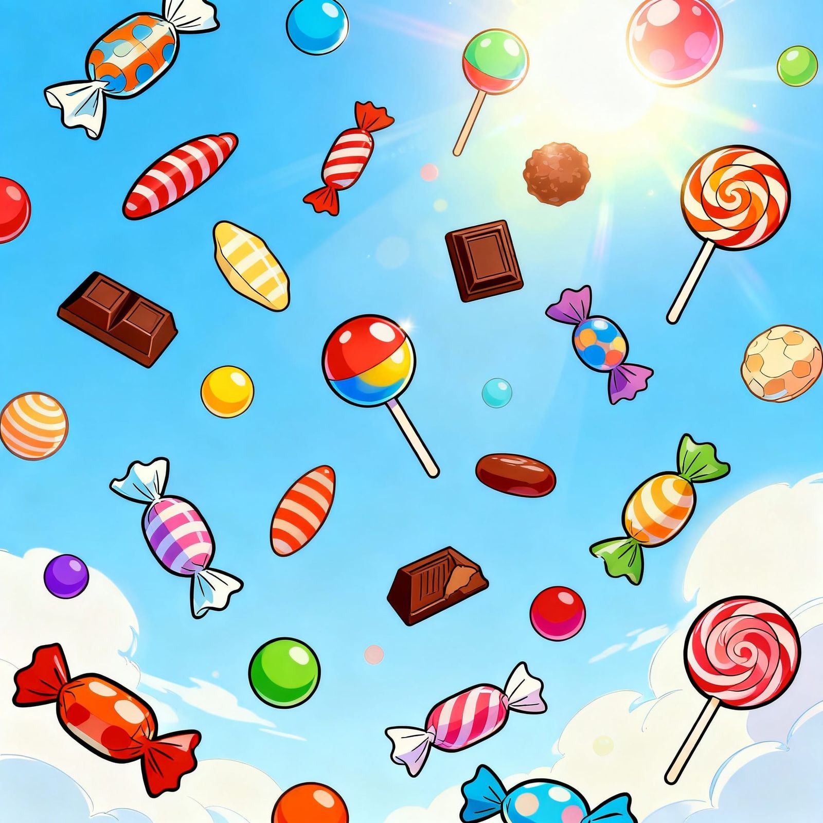 Whimsical Candy Rain in Playful Illustrative Style