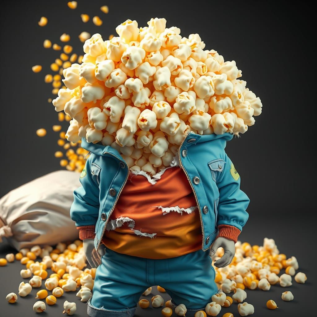 Animated Popcorn Kernel Bursts in Vibrant 3D Anime Style