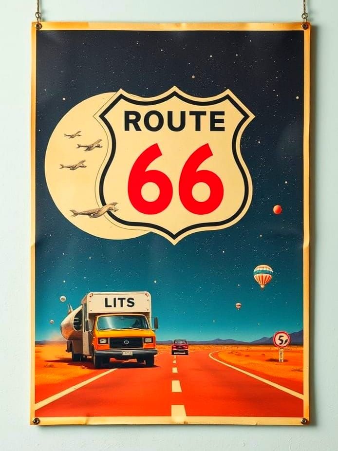 Vintage Route 66 Alien Road Trip Travel Poster