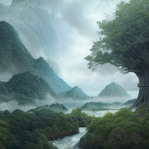 Epic Ginkgo Tree Digital Matte Painting