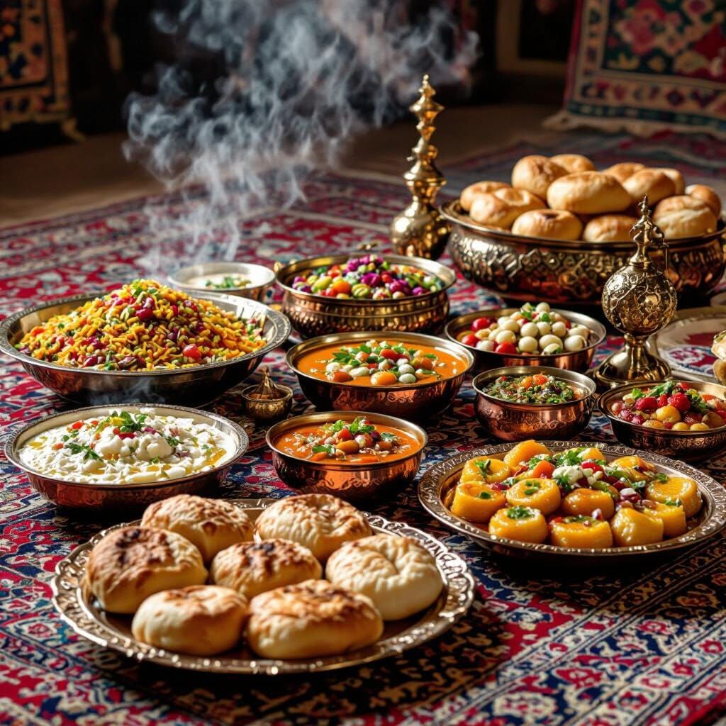 Isfahan Food Table: Persian Cuisine in Photorealistic Style