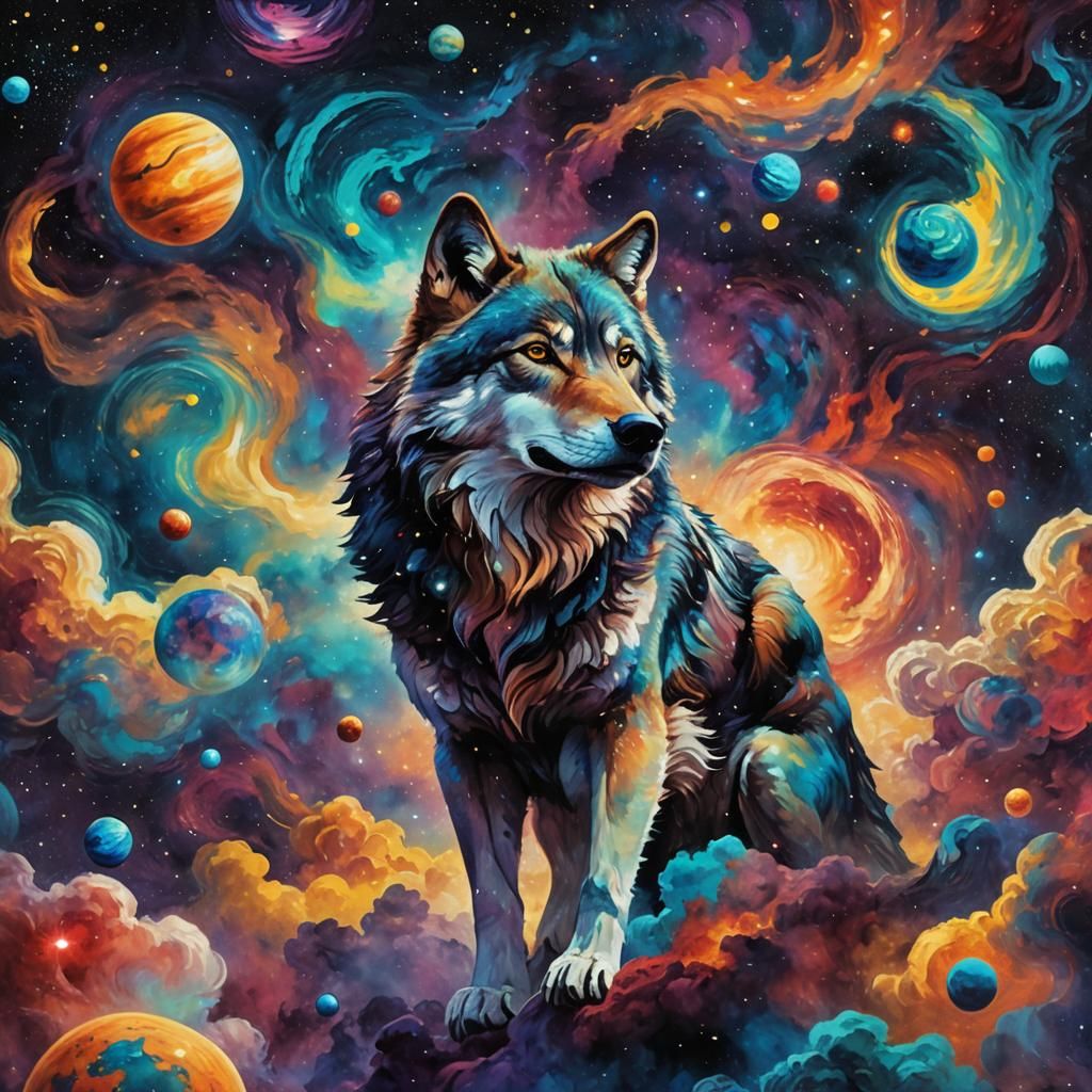 Cosmic Wolf in Galaxy: Digital Art Masterpiece