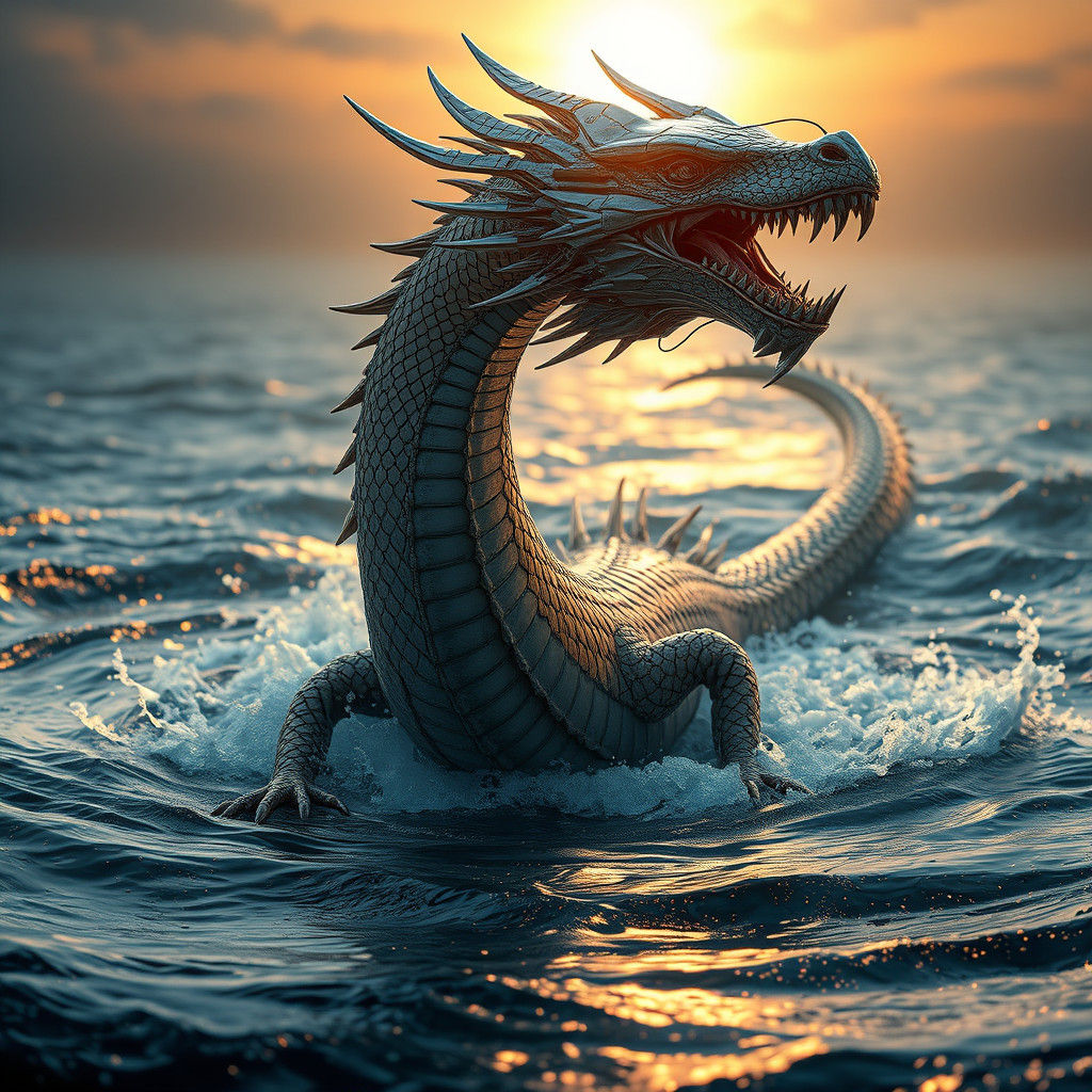 Majestic Water Dragon Breaching Oceanic Vortex