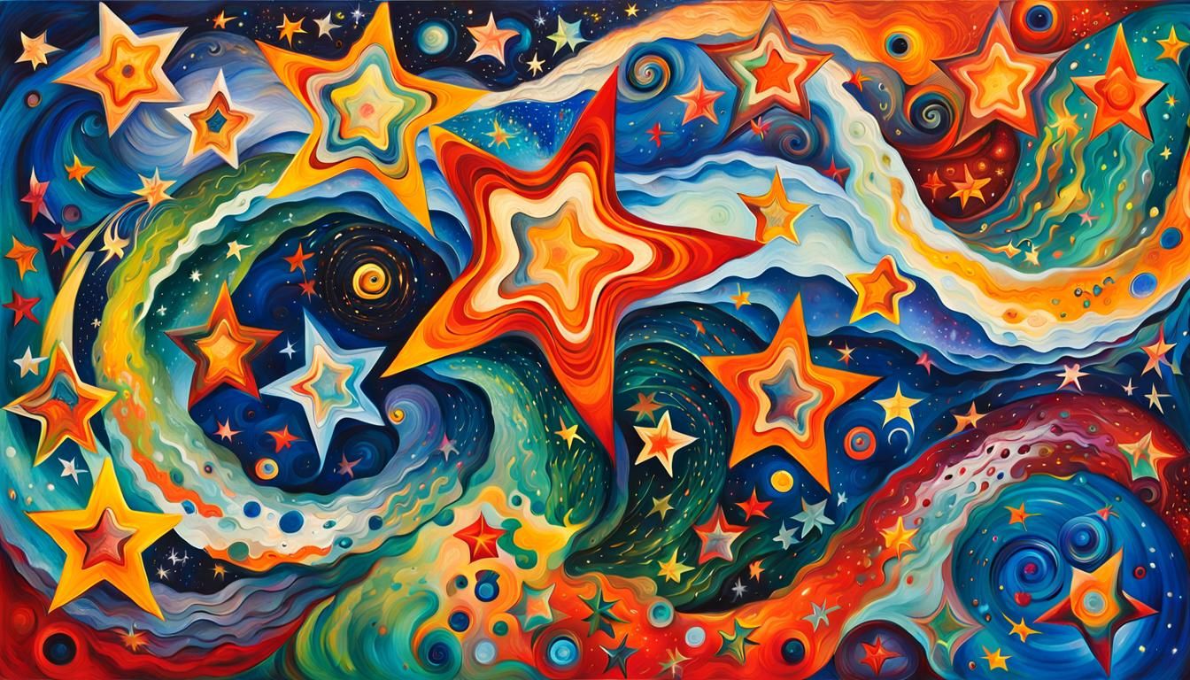 Iridescent Stars Dancing in Cosmic Energy Whirlpools