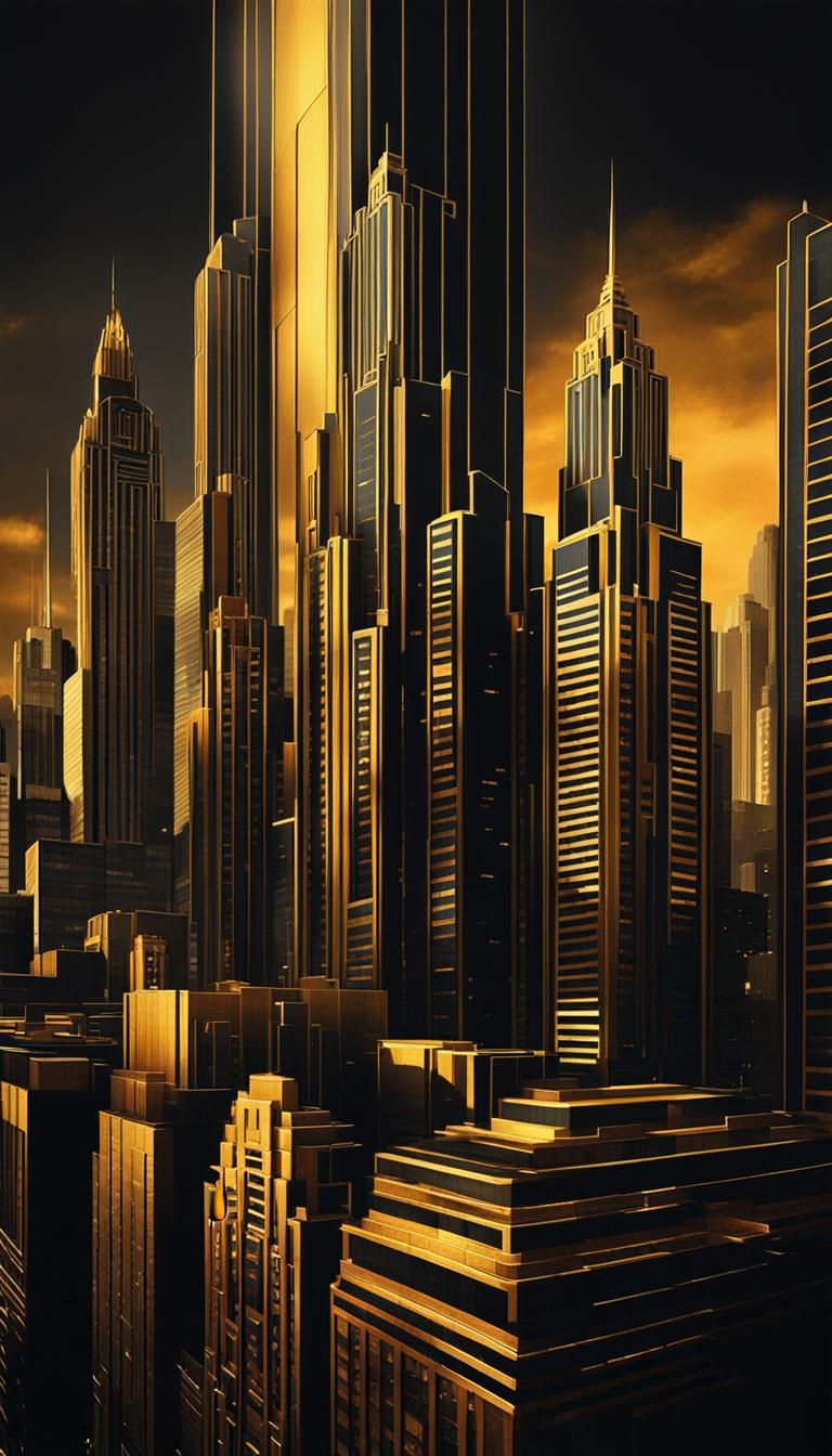 Art Deco Metropolis with Golden Accents