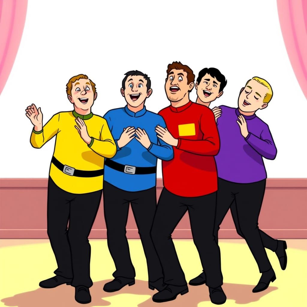 Early 2000s Anime Wiggles Performers in Colorful Skivvies