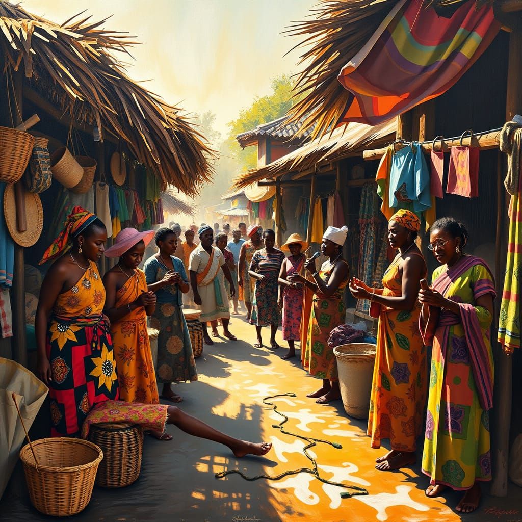 Vibrant African Marketplace Inspired by Impressionism