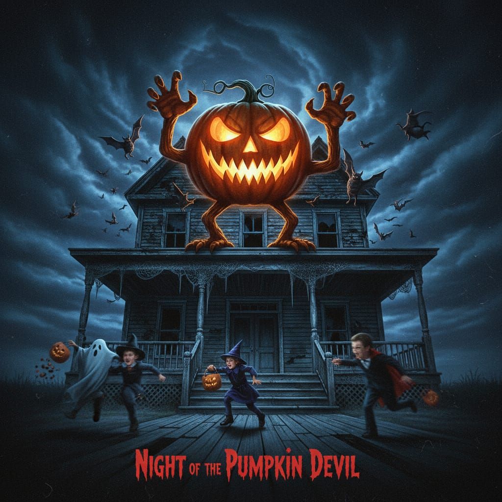 Menacing Jack-O-Lantern on Haunted Porch