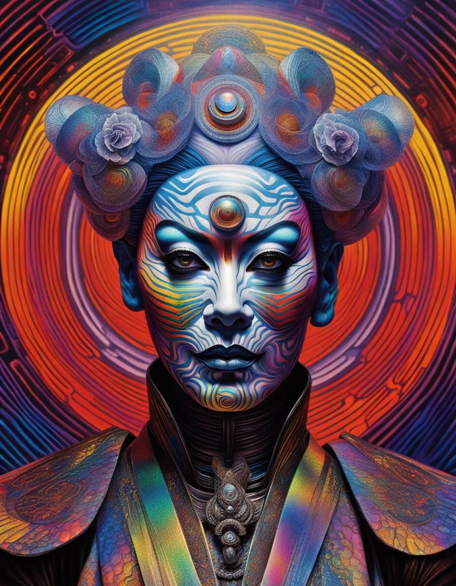 Surreal Cybergeisha in Synthwave Style