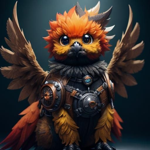 Cute Fluffy Yellow Baby Bird with Red Mohawk