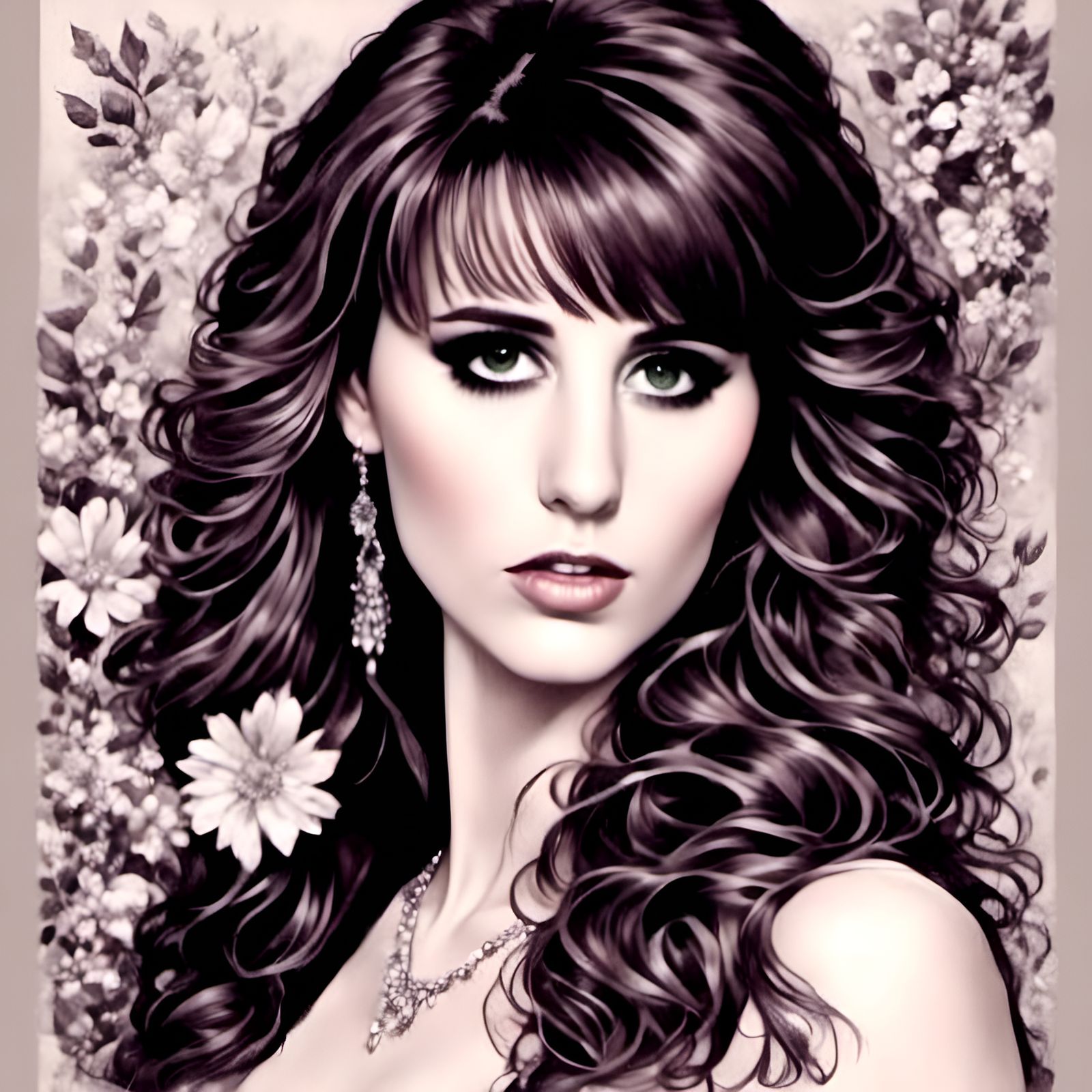 Owl Lady in Graphite & Chalk on Precious Flowers