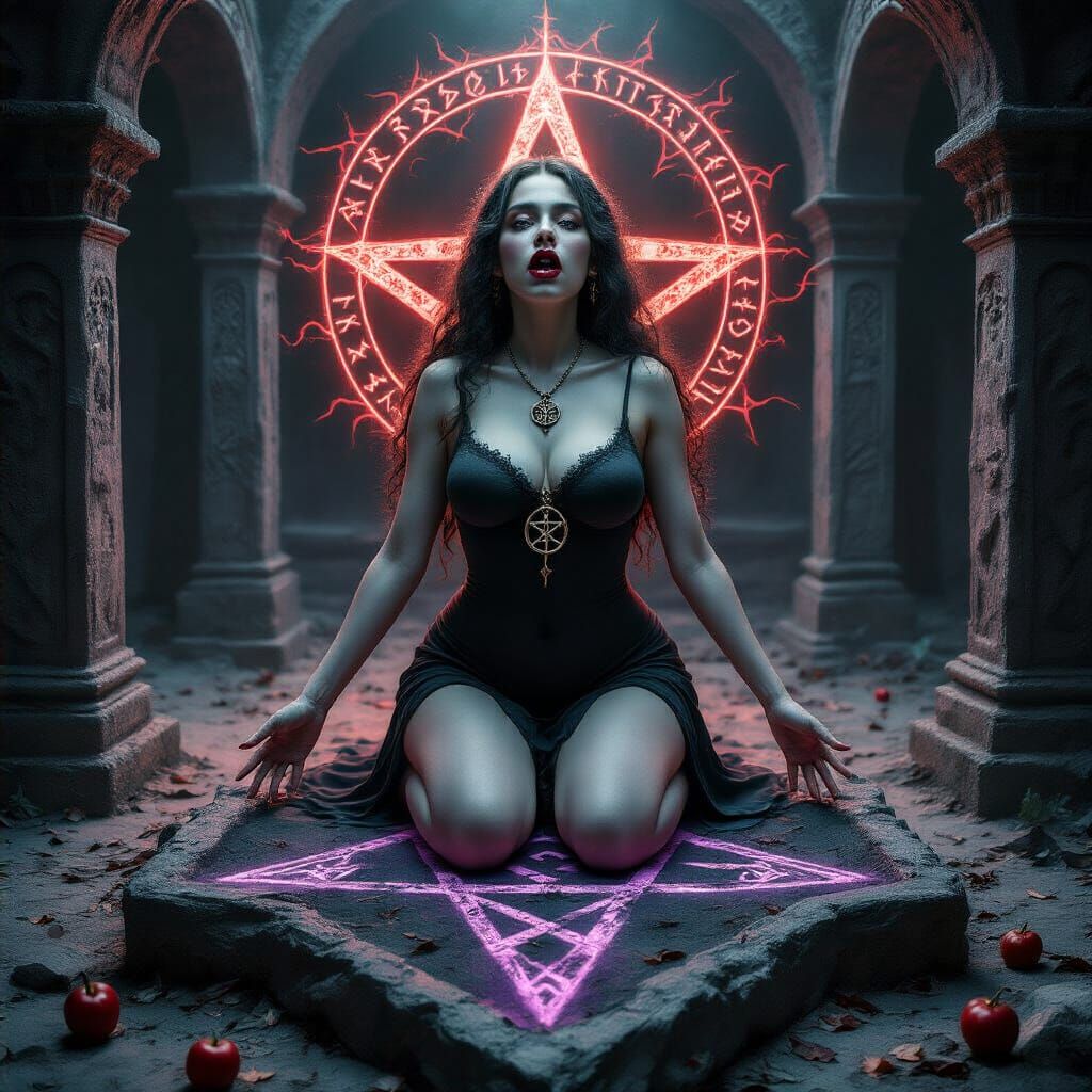 Occult Symbols Overlay with Witch Ritual