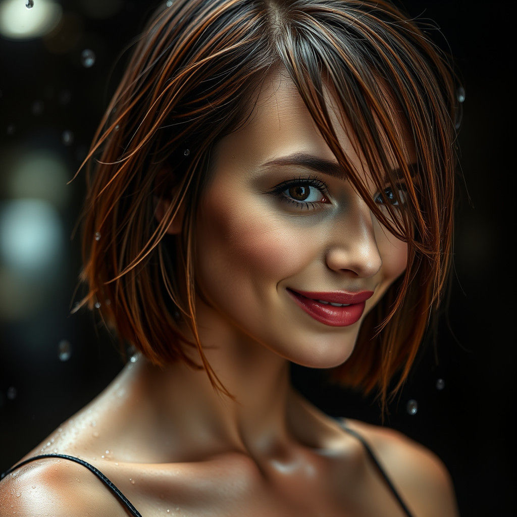 Beautiful Woman in Rain, Fashion Photography Portrait