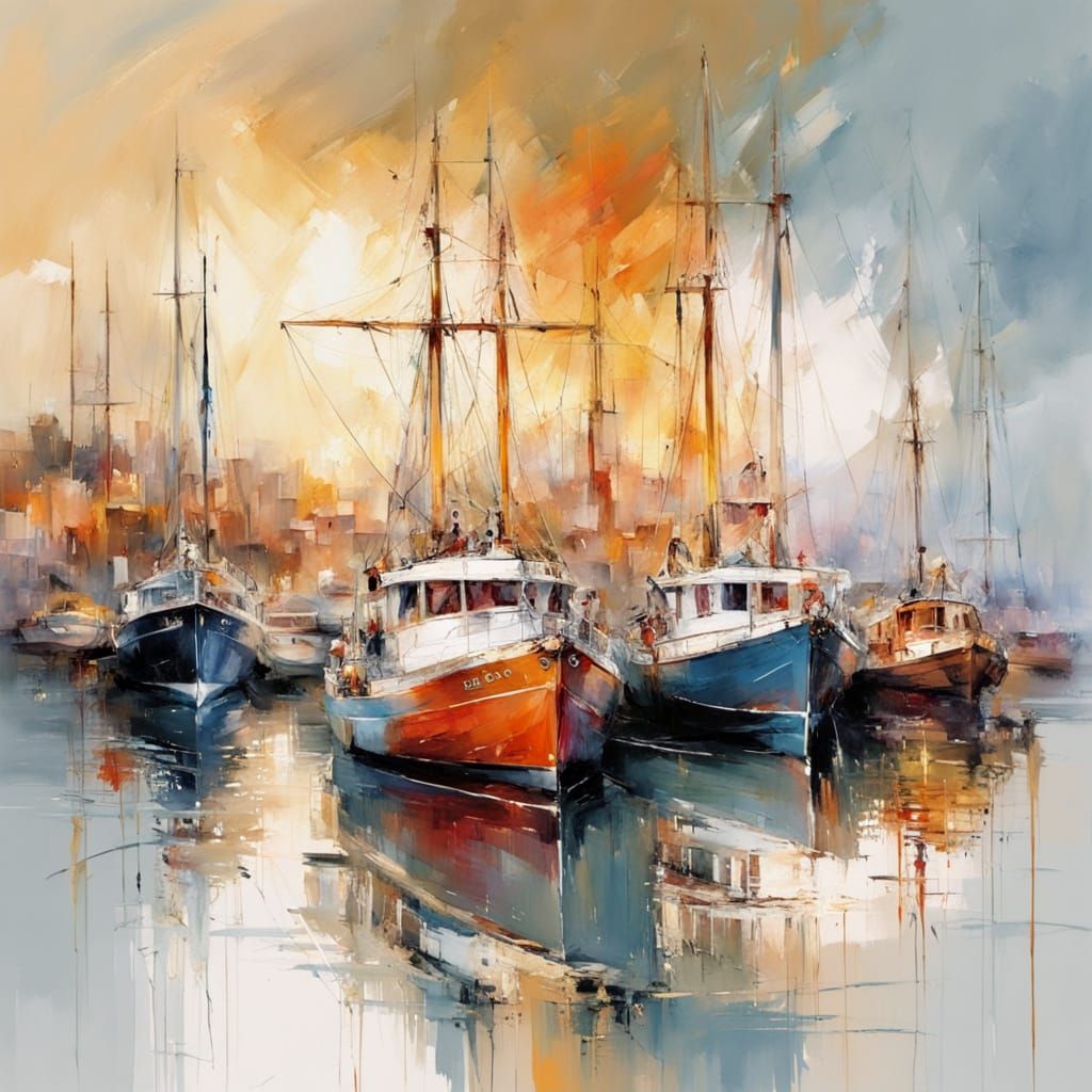 Vibrant Dutch Harbor Scene Painting