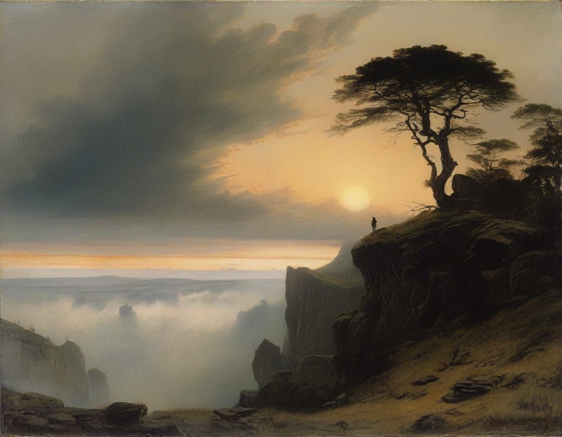 Romantic Landscape with Figure in Sea of Fog