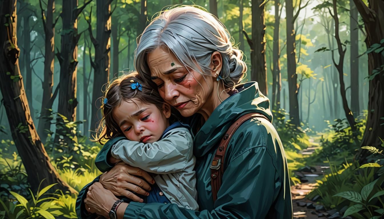 Emotional Mother and Child Forestscape in Boho Style