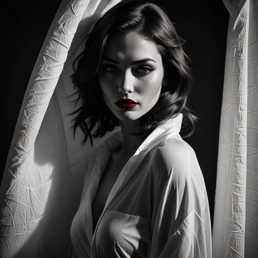 Shy Model Silhouette in Black and White Photo