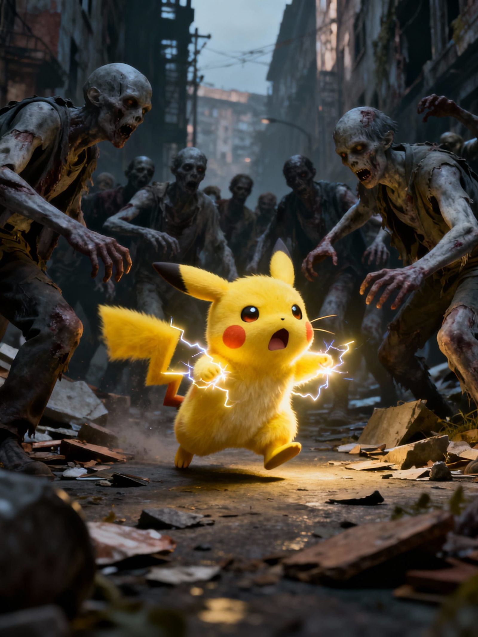 Electric Mouse Pokémon Fights Zombie Horde in 3D Anime Style