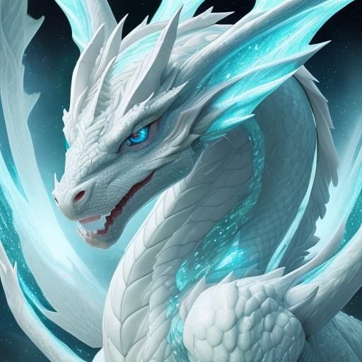 Adorable White Ice Dragon Portrait in Anime Style