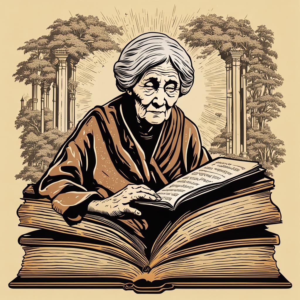 Old Woman Emerges From Ancient Book: Word Art