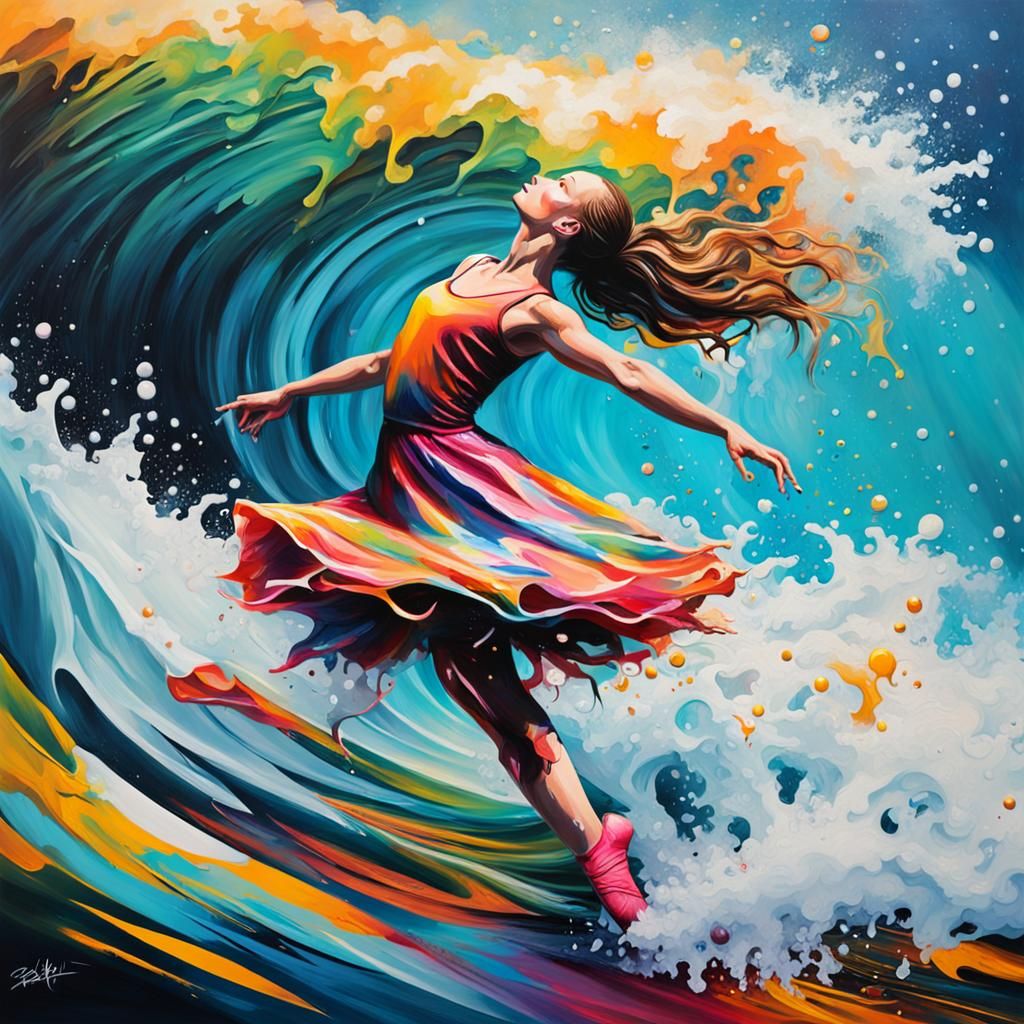 Ballerina Dancing in Ocean Waves: Graffiti Art