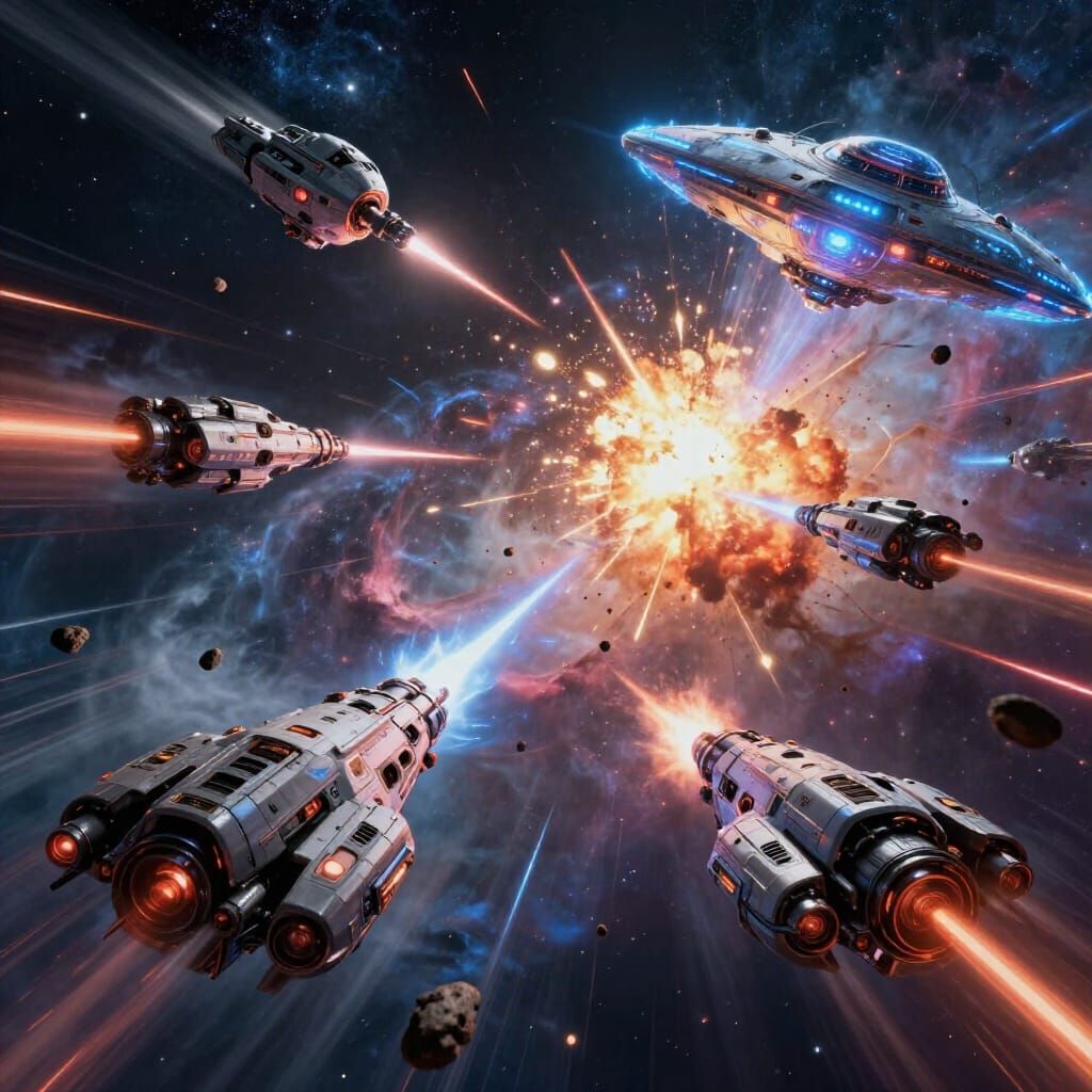 Epic Sci-Fi Space Battle: Ships, Lasers, and Explosions
