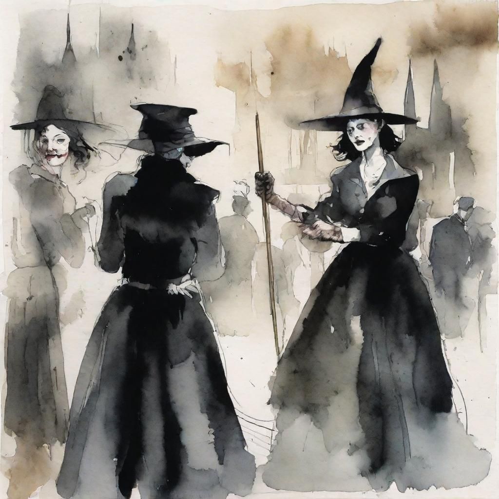 Witches Watch Brooms Box: Watercolor Illustration