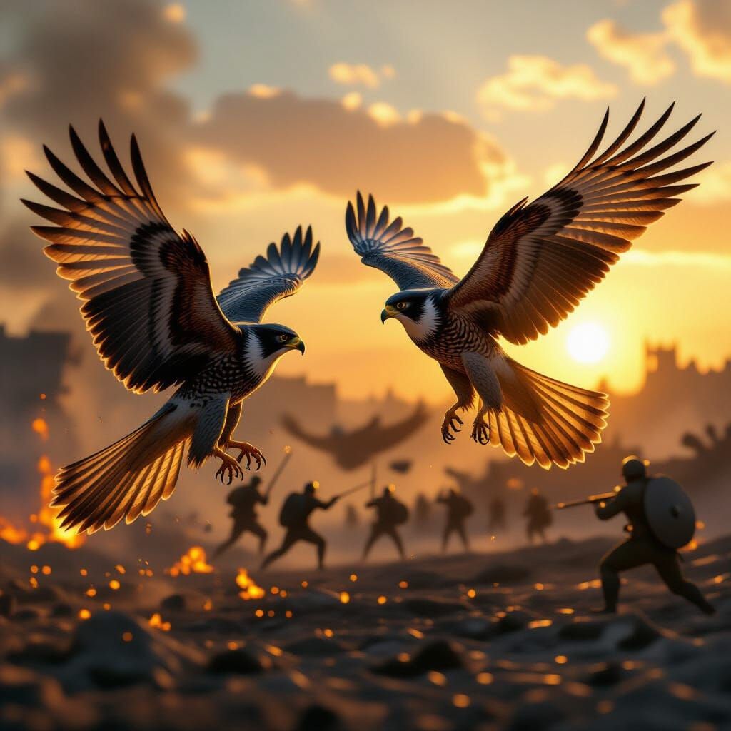Epic 3D Falcon Battle in Golden Hour