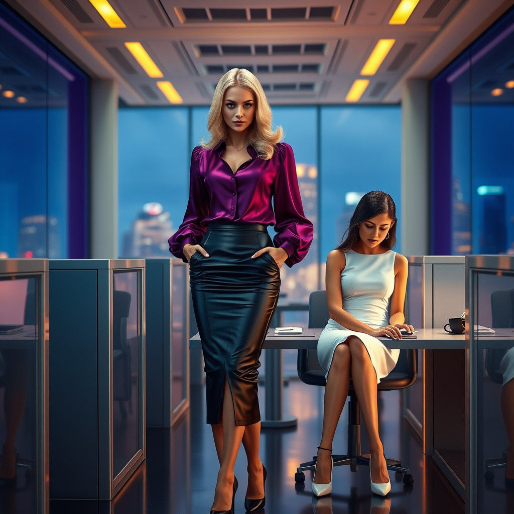 Office Scene with Two Women in Digital Matte Painting Style