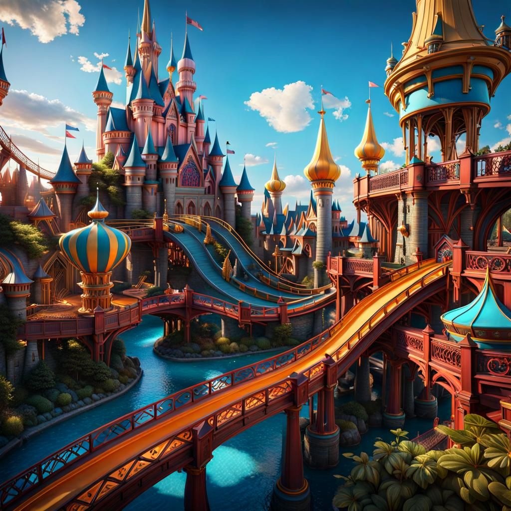 Detailed Theme Park with Neon Colors in Unreal Engine