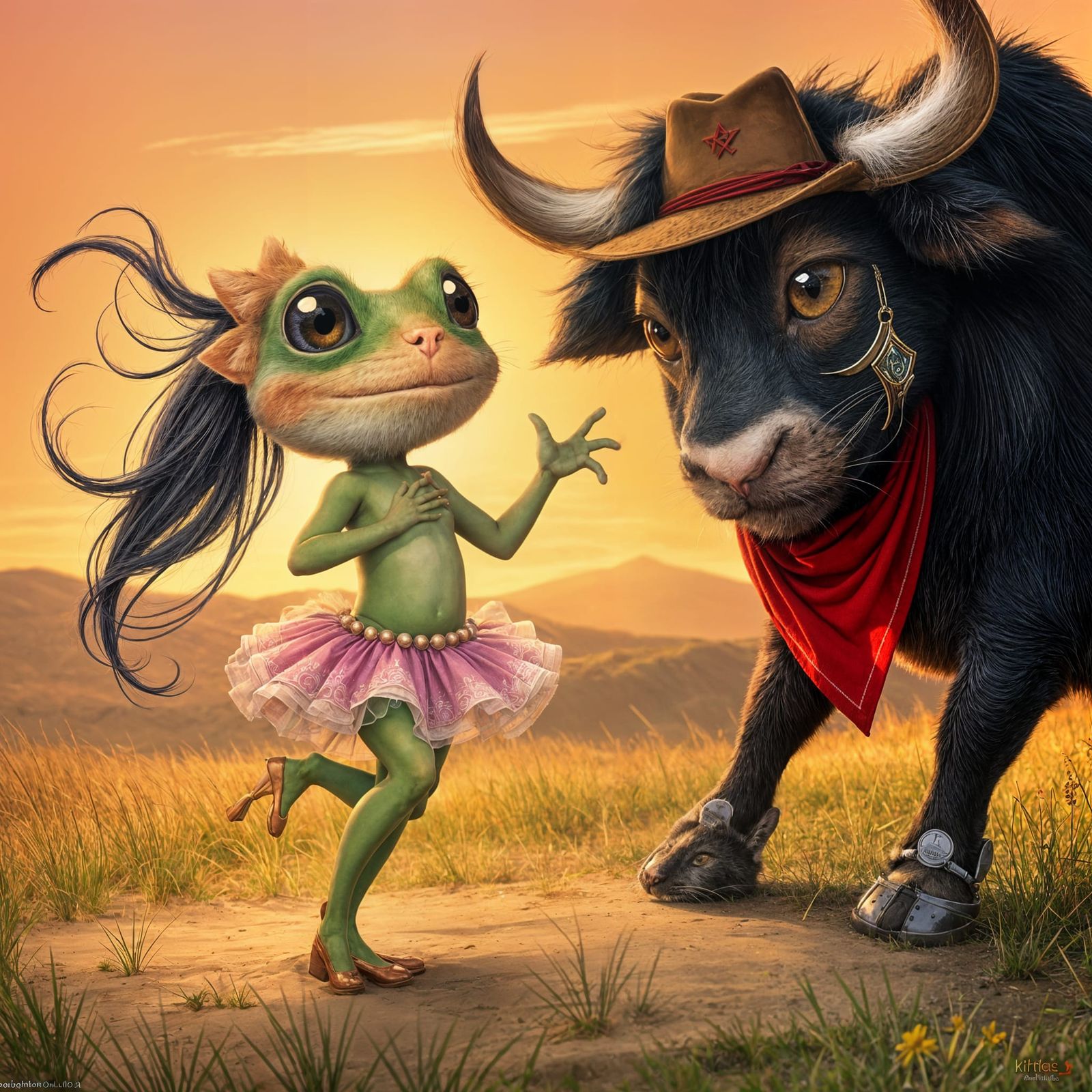 Enchanted Sunset Dance of a Frog in Cowboy Boots
