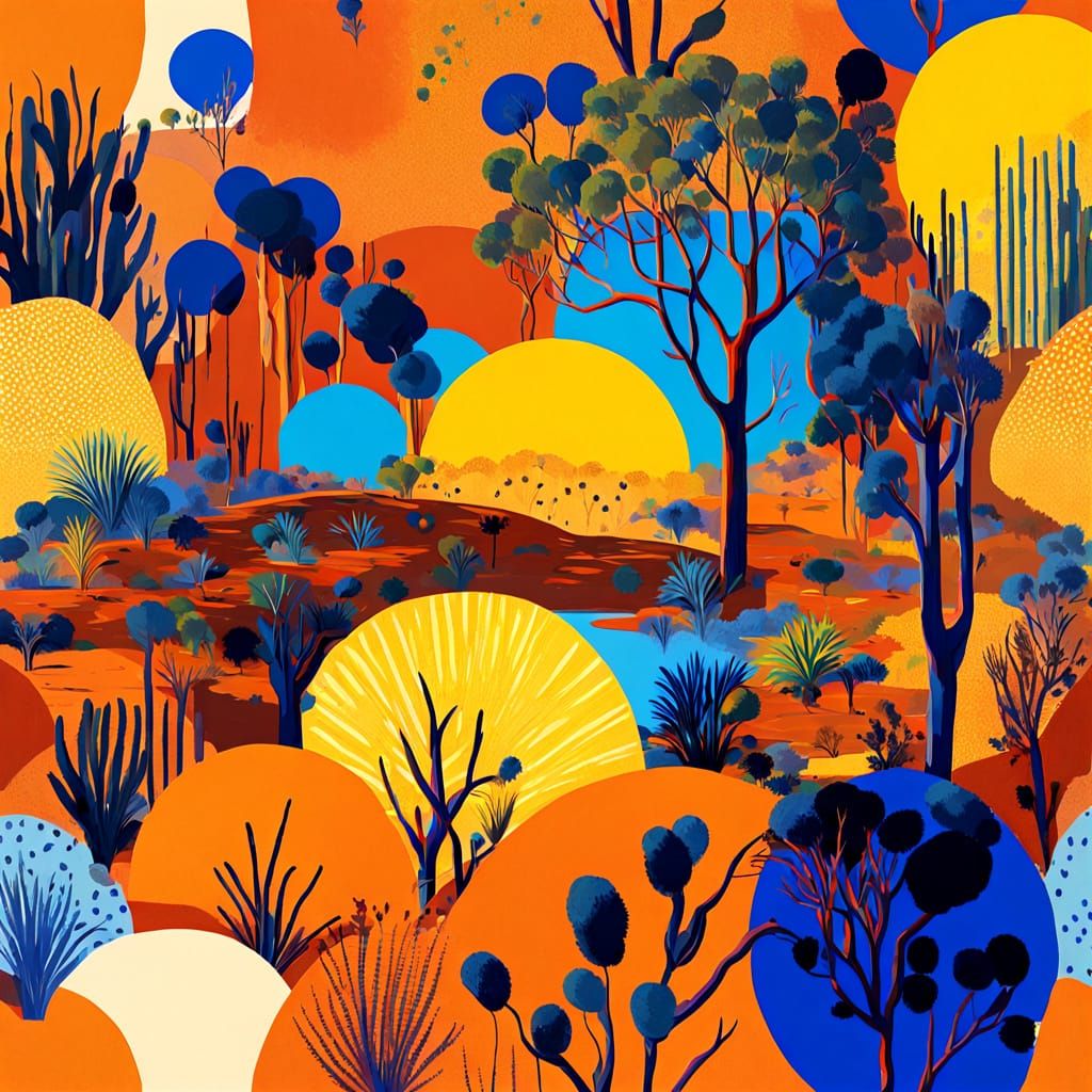 Vibrant Australian Outback Concept Art with Luminous Colors