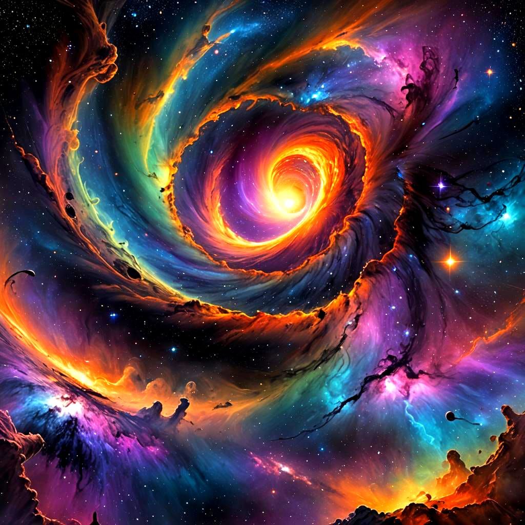 Black Hole Absorbing Star in Galaxy, Detailed Matte Painting