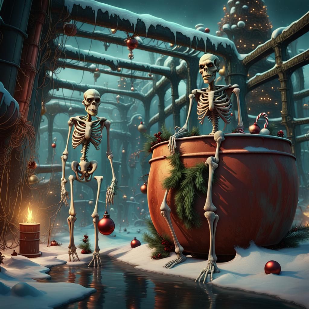 Grinch Skeletons Celebrate Christmas in Oil Tank
