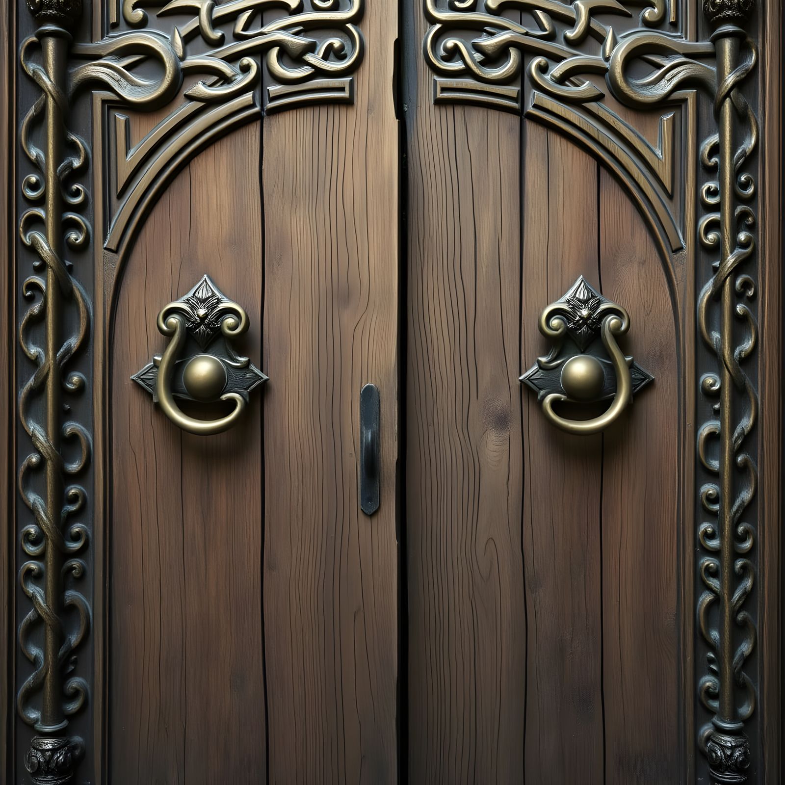 Ancient Celtic Doorway with Ornate Brass Hardware