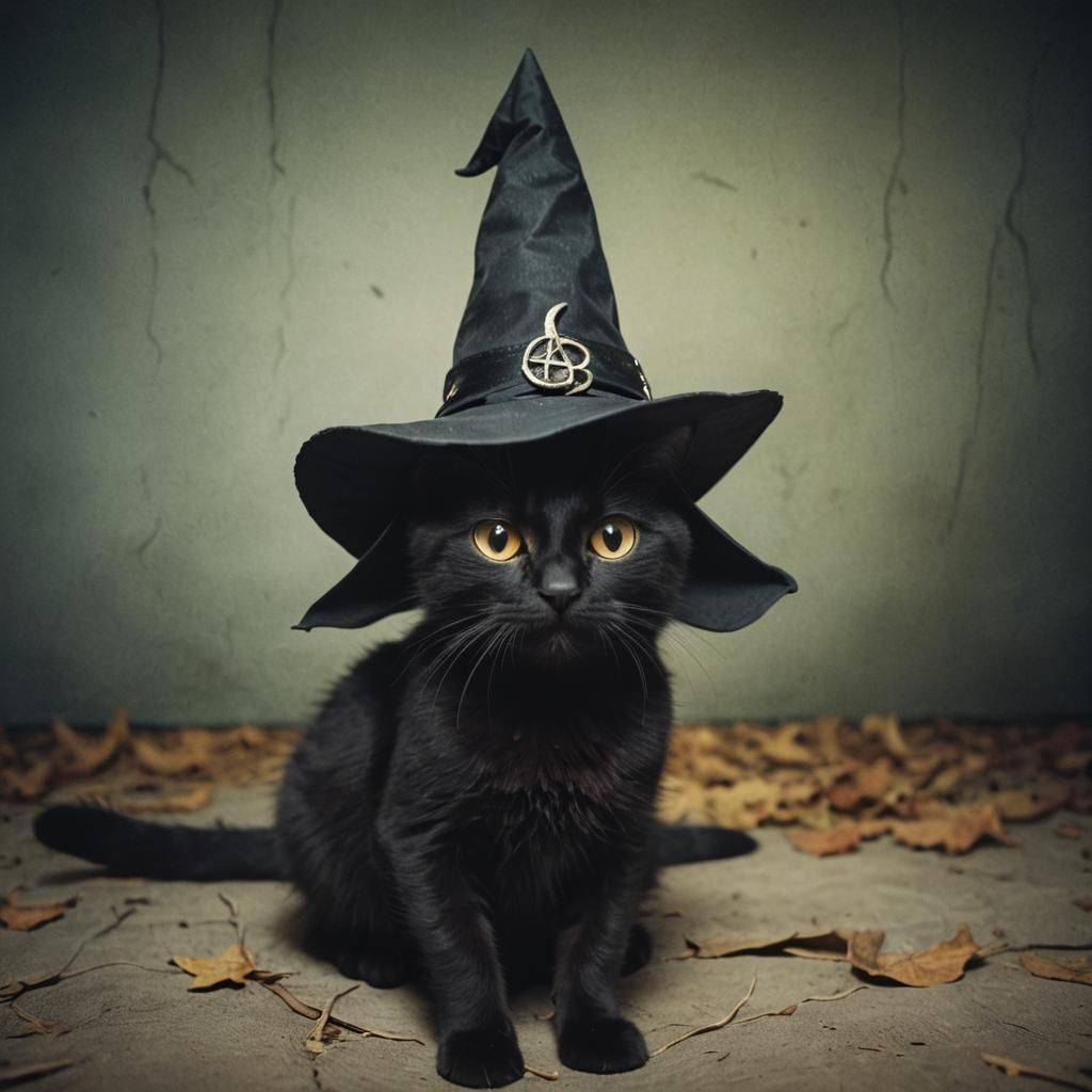 Black Cat in Witch Hat: Cinematic Still