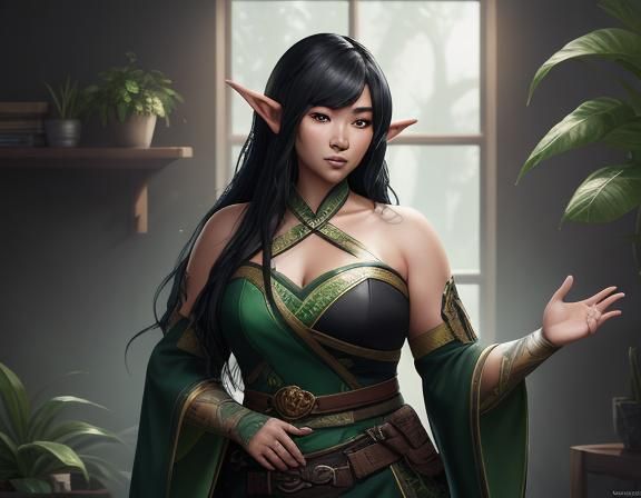 Fantasy Elf Portrait in Art Nouveau Style