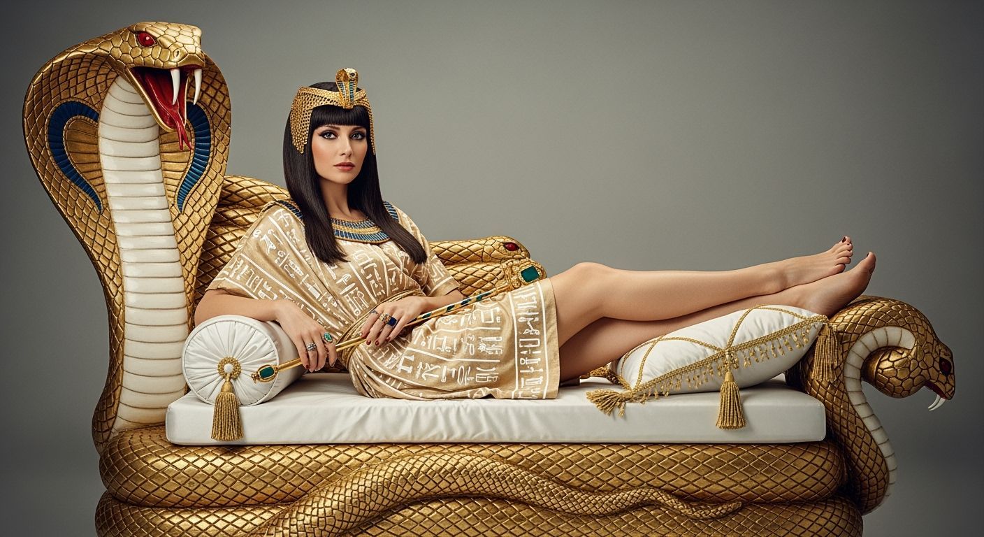 Egyptian Queen on Golden Chaise Lounge