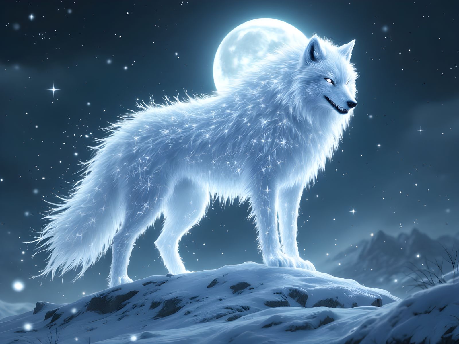 Majestic Ice Wolf in Dark Fantasy Style