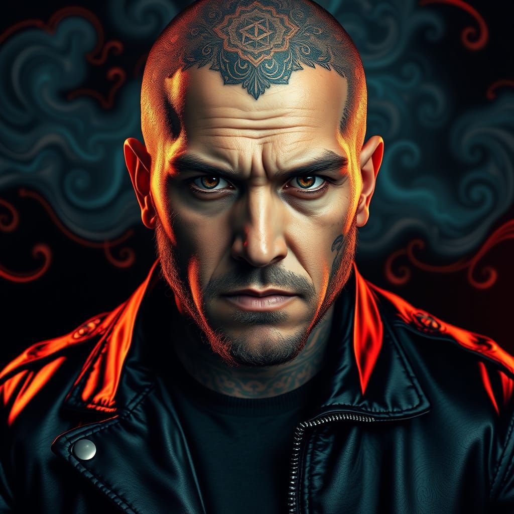 Tattoo Artist Portrait in Dark Fantasy Art Nouveau Style