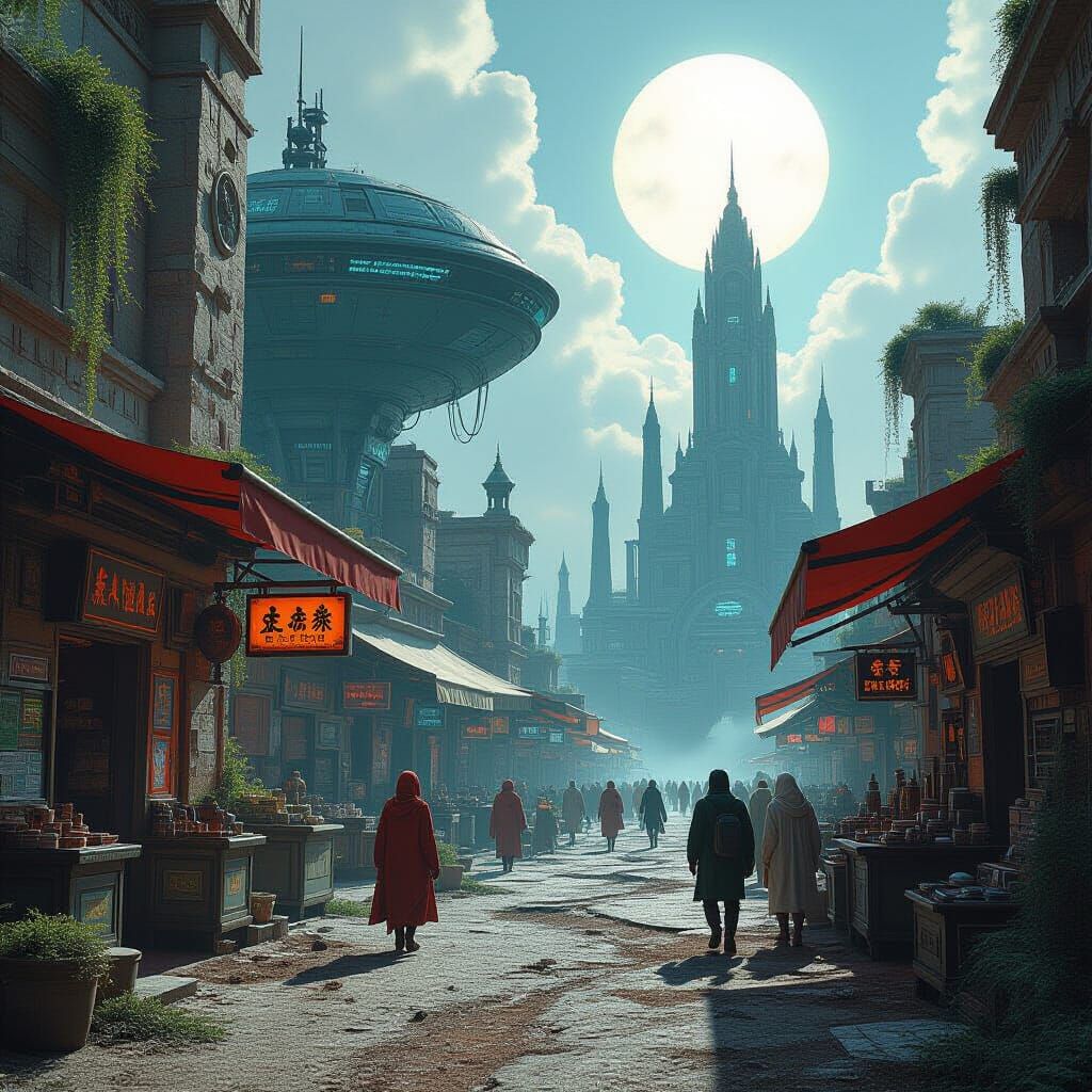 Alien Marketplace Meets Ruin in Sci-Fi Style