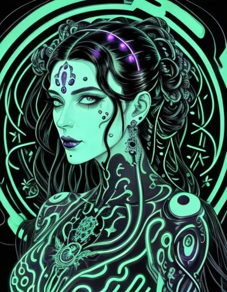 Biopunk Art Nouveau Lady with Glowing Tumors